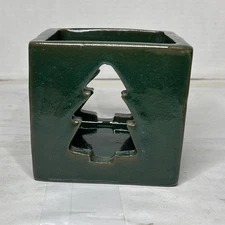 Bennington Pottery Green Stoneware Christmas Tree Candle Holder 4" Cube xmas