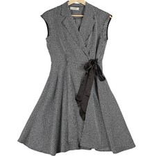 CELINE Wrap Midi Dres Black White Stripe Sleeveless Size Small