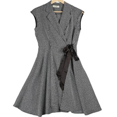 CELINE Wrap Midi Dres Black White Stripe Sleeveless Size Small