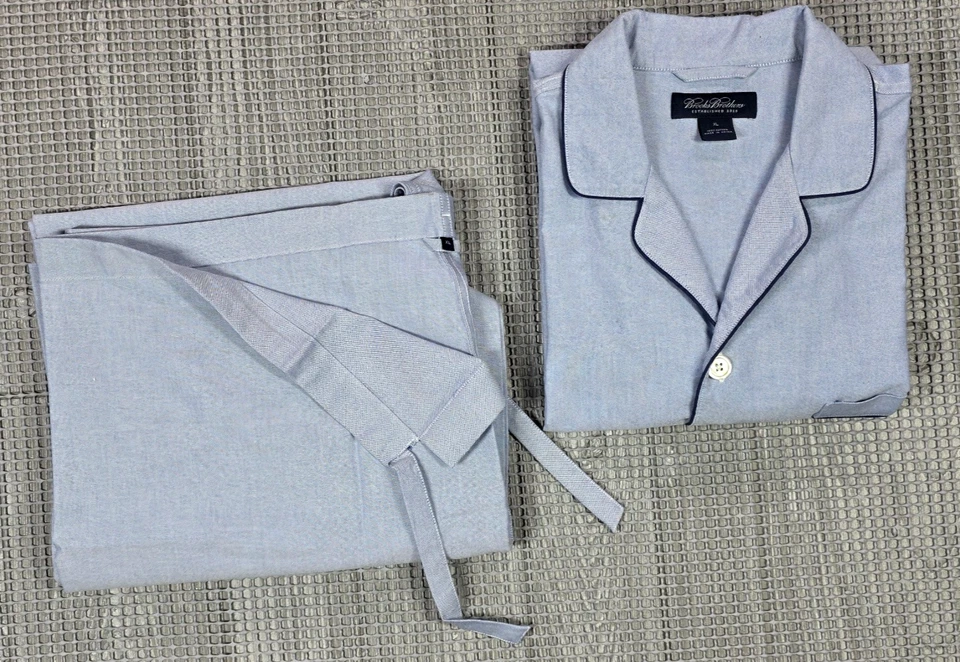 Conjunto de pijama Brooks Brothers azul Oxford algodão botão para cima calça cordão GG - Imagem 2 de 4