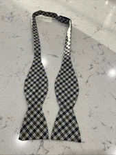 Saddlebred Men's 100% Silk Bow Tie Navy  Dark Olive White Plaid Adjustable