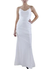 B DARLIN Womens White Fitted Shirred Small Train Spaghetti Strap Dress Juniors 0