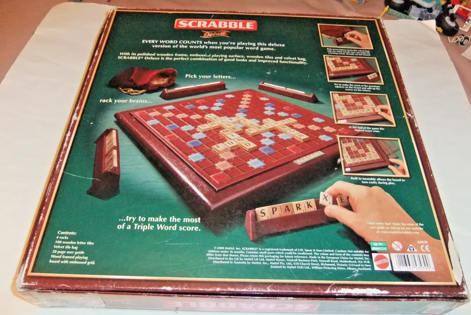 Scrabble Deluxe Wooden Tiles Rotating Board Mattel 2000 - Fully Complete VGC. - Image 2 of 4