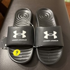 Under Armour 3023772 Women's UA Ansa Fix Slides, Black/White, Size 10