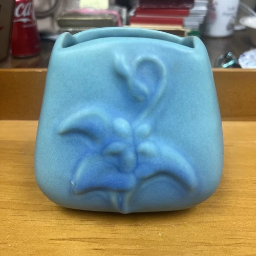 Art Pottery Vase Vanbruggle Artist Signed Matt Finish Blue Green Turquoise