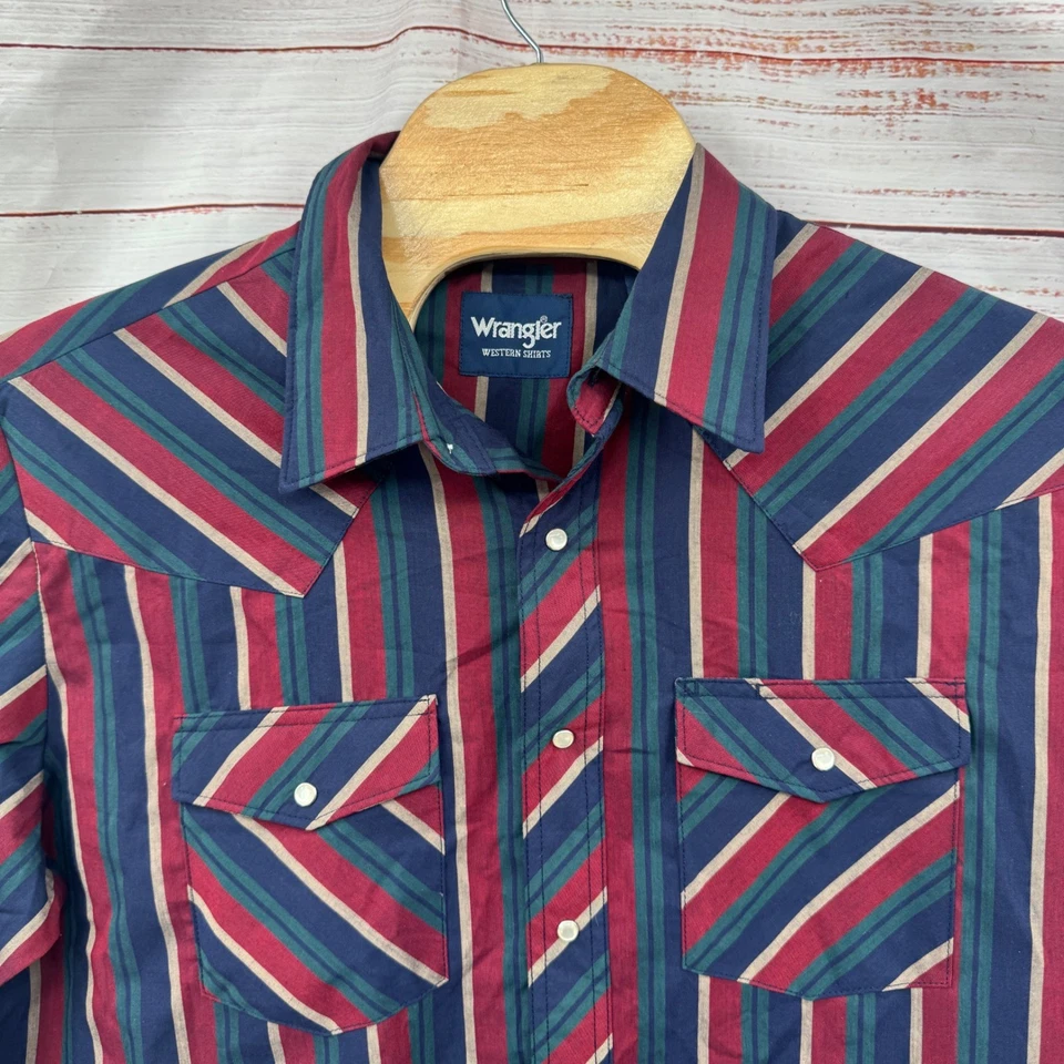 Wrangler Western Shirt Mens XL Stripe Pearl Snap Long Sleeve Cowboy Vintage - Image 2 of 4