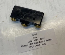 SUNS 25A 125V / 250V / 480V Snap Action Switch - Plunger Pin - SPDT - 1NO/1NC -