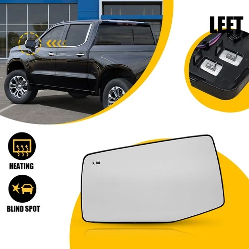 Left Heated Mirror Glass with BLIS for 2019-2024 GMC Sierra 1500 Driver Side