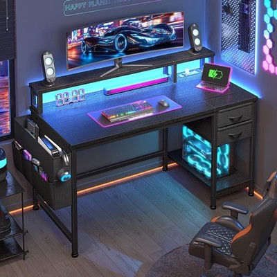 40'' Gaming Desk Computer Desk Study Work Table with Drawers & Storage Bag,Black