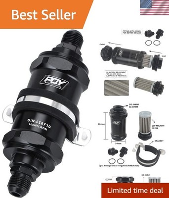 Compact AN10 Inline Fuel Filter - Stainless Steel, 100 Micron, Pre-Filter System