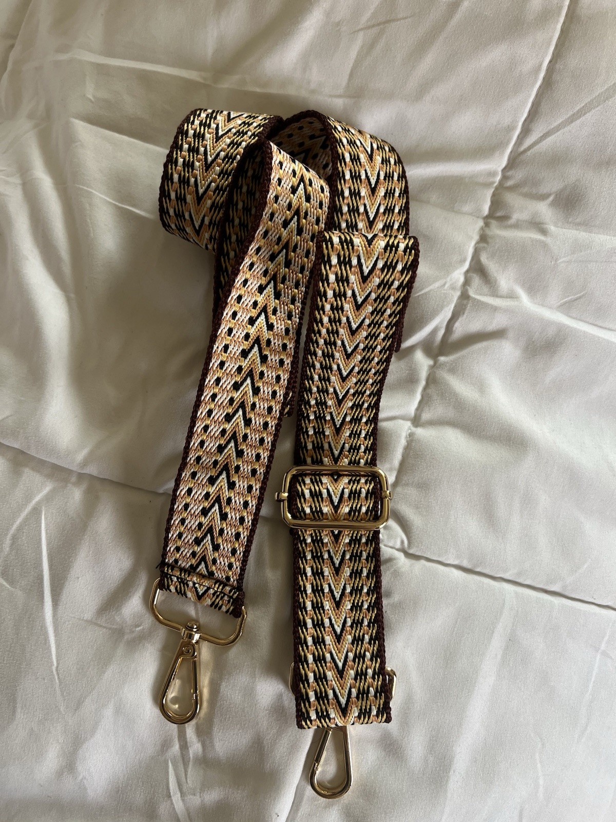 Adjustable Chevron Pattern Bag Strap Beige Black … - image 2