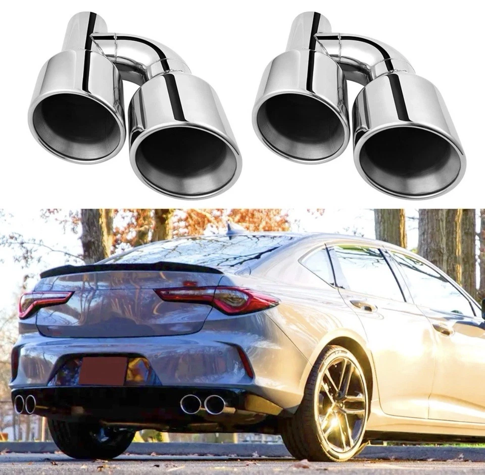 Par de puntas de escape de doble pared de acero inoxidable para Acura TL TLX de 2,5" en cuádruple de 4" en salida Foto 2 de 4