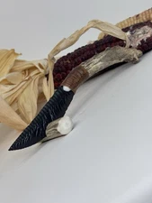 Black Butter Obsidian Mule Deer Antler Flint Knapped Knife By Grady Bowen