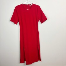 Zara Front Slit Crewneck Midi Dress Bold Red Size Medium 