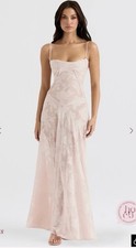 HOUSE OF CB Pink Floral Lace Maxi Dress Lace-Up Back Adjustable Straps Size M