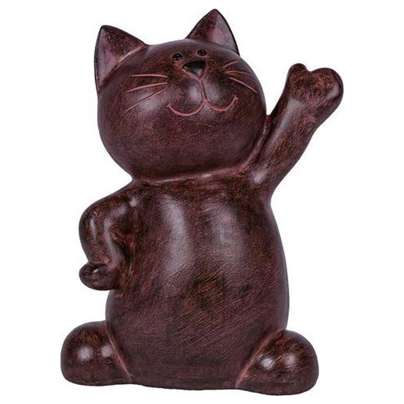 Gatto Marrone con Zampa Alzata 23 cm Soprammobile Statuetta Arredo Casa, fotografia 8 di 9