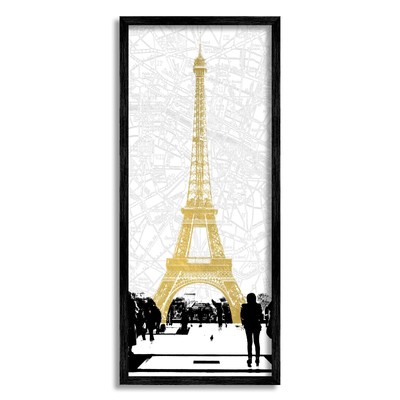 Modern Eiffel Tower Crowded City Road Map Black Framed Wall Art, 13 x 30, Yellow
