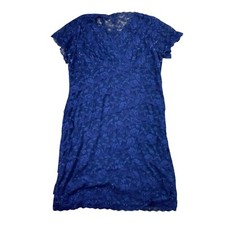 Blu Sage Womans Navy Blue Lace Overlay Dress Size 18W Beaded Studded V Neck