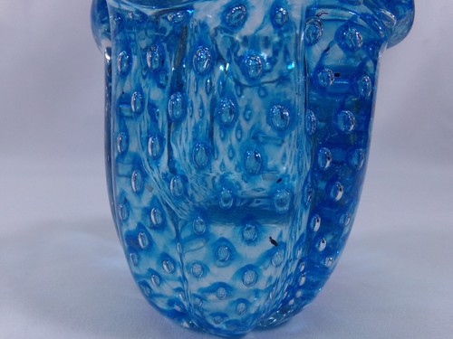 VINTAGE BLAUE GEKRÄUSELTE KUNSTGLAS VASE MURANO STIL - Bild 6 von 6