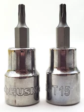 Lot of 2 Husky T15 Tamper Proof Torx Bit Sockets 3/8" Drive
