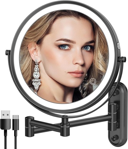 Compact Wall-Mount Makeup Mirror with 3 Lighting Options & 10X Magnification - Picture 3 of 9