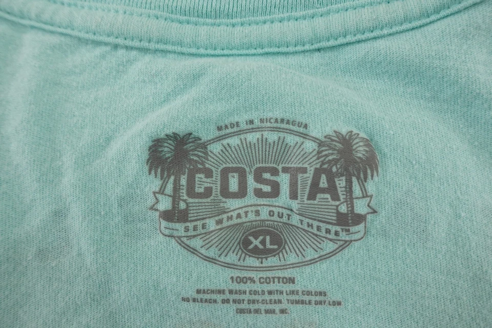 COSTA Mens Size XL Aqua Blue Cotton Short Sleeve Crew Neck Graphic T-Shirt - Image 4 of 4
