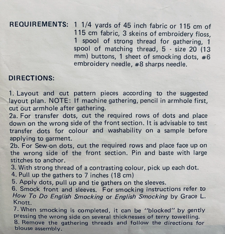 Grace Knott Sewing & Smocking Pattern: Girls' Traditional Smocked Top Size 4 & 6 - Image 3 of 3