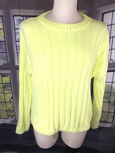 NOBO No Boundaries Sweater L 11-13 Soft Ribbed Crop Safety Yellow Soft Pretty! - Picture 6 of 10
