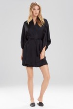 NEW NATORI 150 BLACK DECO SATIN KIMONO ROBE SZ XS EXTRA SMALL