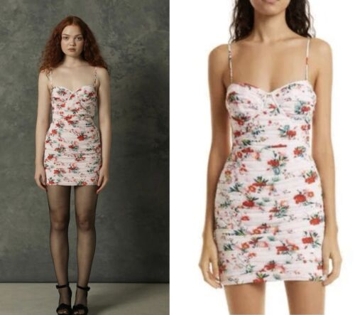 NWT Sau Lee Floral Cherry Mini Ruched Sexy Dress - Size 6 MSRP $398