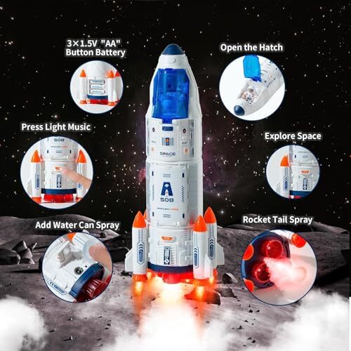 Space Shuttle Toys Set with Light and Sound, Rocket Ship Toys Playset with 