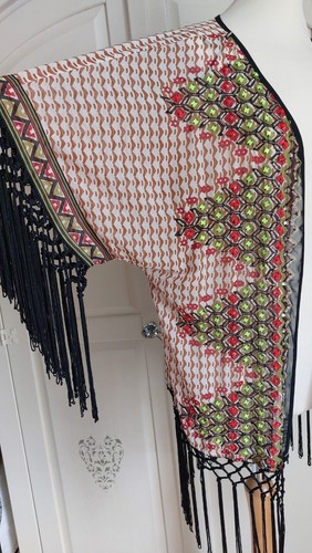 Papaya Weekend, Matalan Beaded, Fringed Tassel Kimono Beach/Evening Size M NWT - Picture 5 of 24