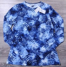 Lands End Rash Guard Womens Small 6-8 Blue Tie Dye Swim Shirt Beach Lake Pool