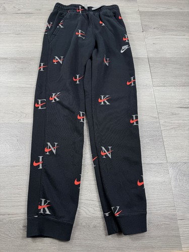 Nike Pants Youth XL Black Boys Sweatpants Black All Over Print Jogger Swoosh - Picture 2 of 11