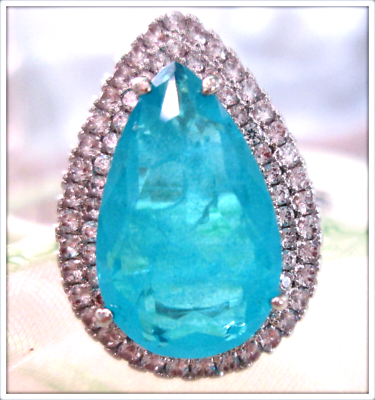 paraiba tourmaline pear cut gemstone Ladies 18k gold filled  display picture 1