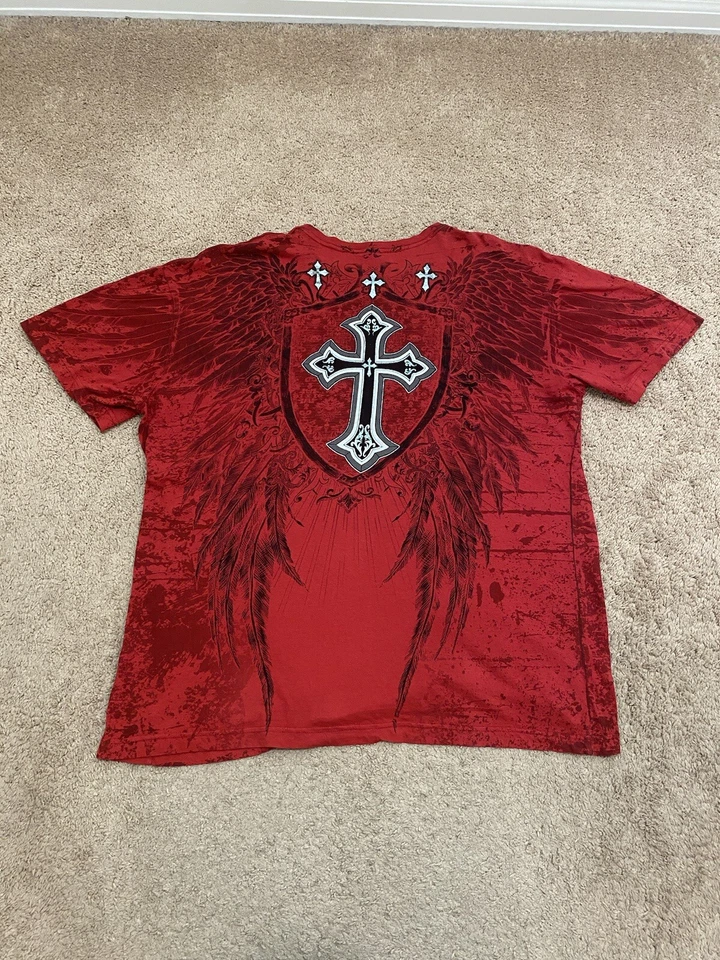 Camiseta cruzada Y2K 2000s Extreme Couture Grunge AOP talla 2XL Foto 2 de 4