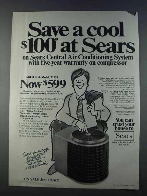 1980 Sears Central Air Conditioning Model 52151 Ad | eBay