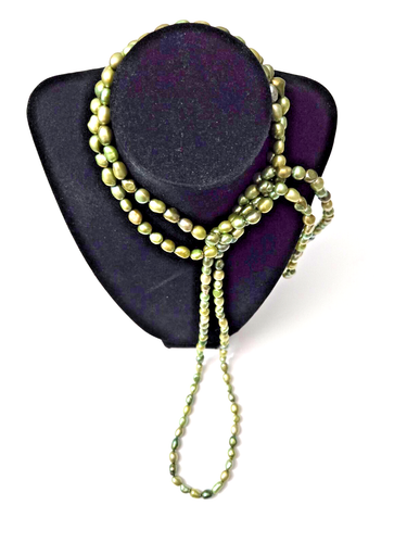 Cultured Freshwater Pearl Pistachio Green 64" Endless Strand Necklace 7-8mm - Picture 4 of 8