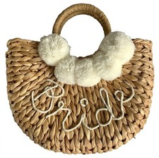 Bride Purse Bag Rattan Wicker Straw Bridal Wedding Shower Tote Honeymoon