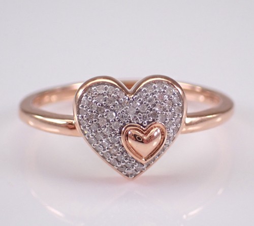 Anillo corazón diamante oro rosa delicado pavé cúpula con montura de racimo - Imagen 5 de 8