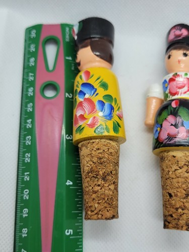Vintage Bottle Stopper Hungarian Bottle Cork Man Woman Hand Painted Wood Set #2 - Picture 8 of 8
