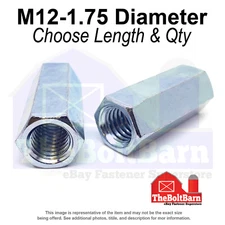 M12-1.75x36 Class 6 Coupling Nuts Zinc Clear Coarse Thread (Pick Quantity)