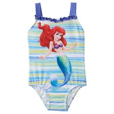 NWT Girls 2T DISNEY Princess Ariel Striped One-Piece Swimsuit CUTE L K