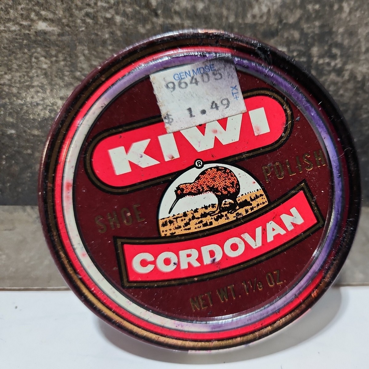 VTG 1980's KIWI Cordovan Shoe Polish Tin Usable Original Price Tag