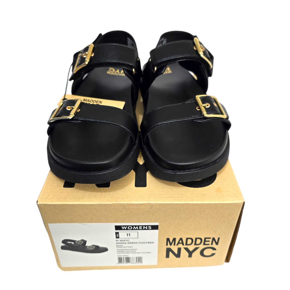 Madden NYC Sandals Womens Size 11 Black Mona Double Buckle Footbed