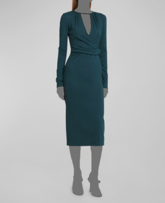 Giorgio Armani Women's Green Front Wrap Keyhole Milano Sheath Dress Size 48  | eBay