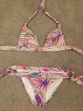 Victoria's Secret Bikini Set Sz S TRIANGLE TOP  BOTTOM NEON PALM LEAF PRINT