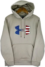 Under Armour Hoodie Mens Medium Beige American Flag Protect This House Army