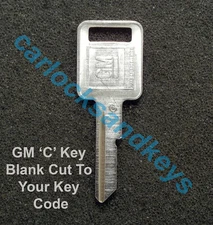 1968, 72, 76, 80, 87-90 Buick Skylark OEM GM 'C' Key Blank Cut To Your Key Code