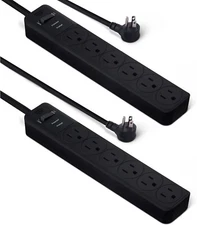 200 Amazon Basics 6Outlet Joule Surge Protector Power Strip Pack of 2 Black 2Ft